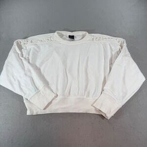 Nike Dri-FIT‎ Cropped Sweatshirt Cream Lattice Shoulder Pullover Womens M